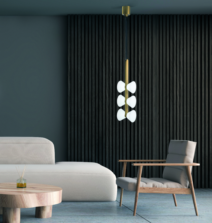 Sospensione oro spazzolato 6 luci led altezza 160cm