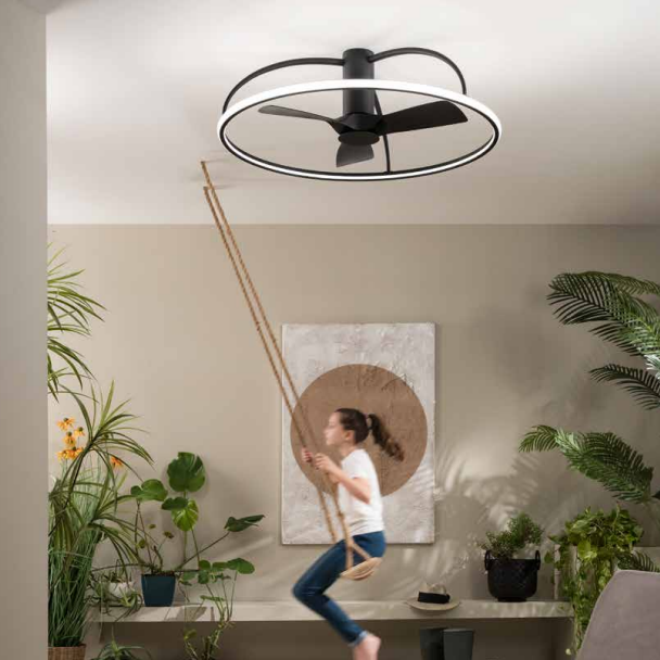 Plafoniera con ventilatore da soffitto nero o bianco 51mq con telecomando