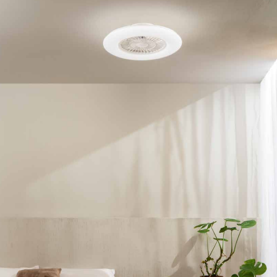 Ventilatore da soffitto bianco a plafoniera con luce led telecomando