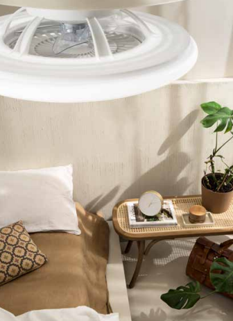 Ventilatore da soffitto bianco a plafoniera con luce led telecomando