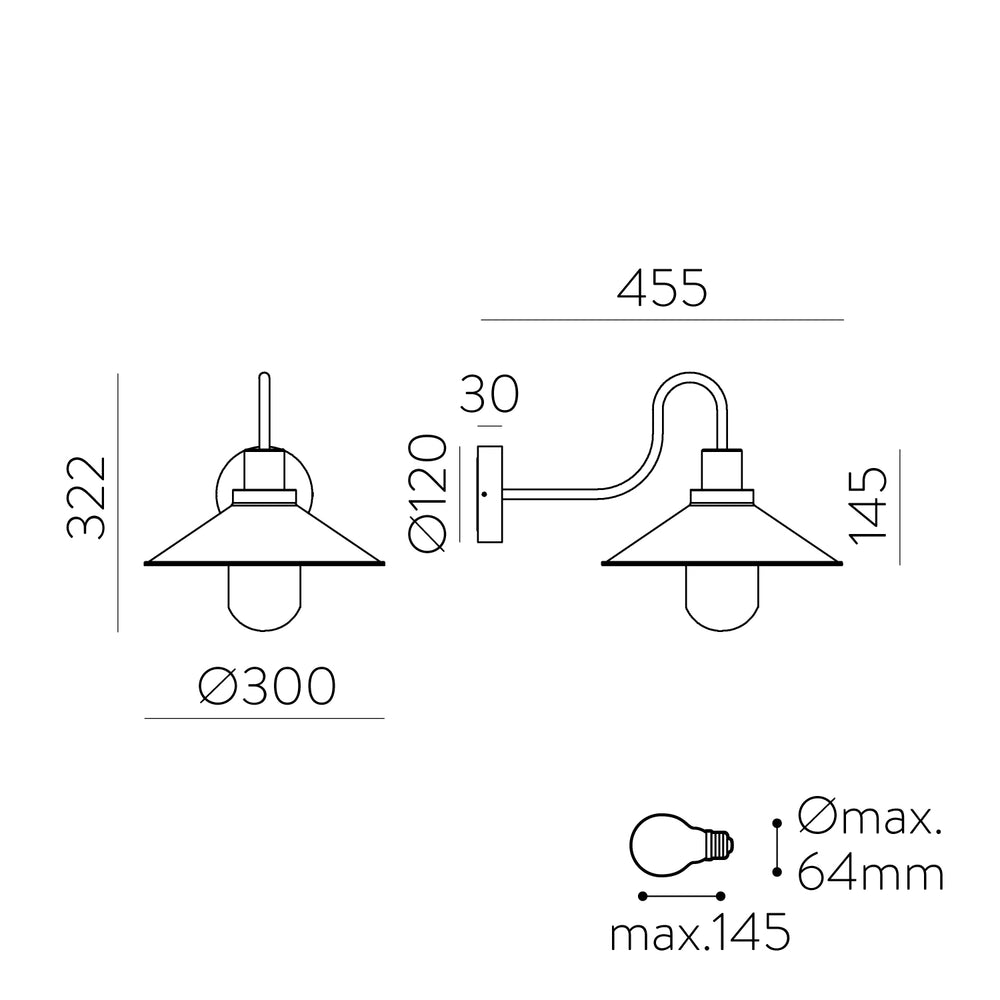 Applique da esterno da parete nero lampadina E27 protezione ip65