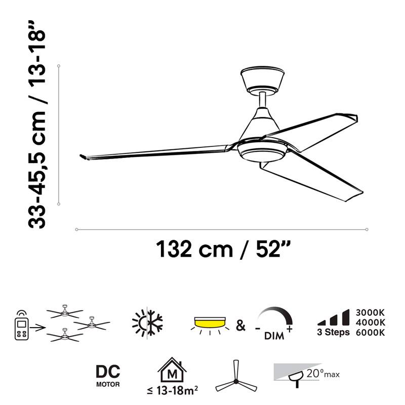 Ventilatore da soffitto per esterno o interno luce led dimmerabile