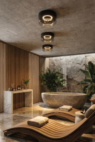 Applique nera led moderna da parete diffusore vetro fumee