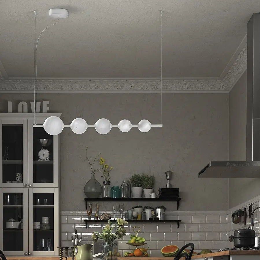 Sospensione moderna sfera bianca vetro led 50w alluminio