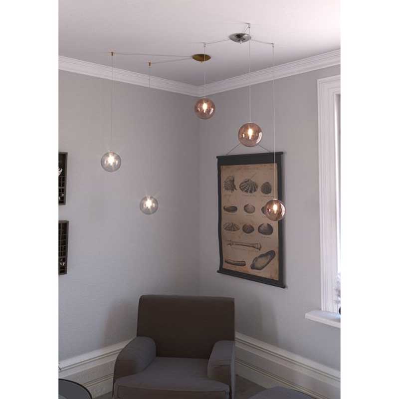 Lampada sospesa tre luci decentrata per soggiorno design sfere vetro