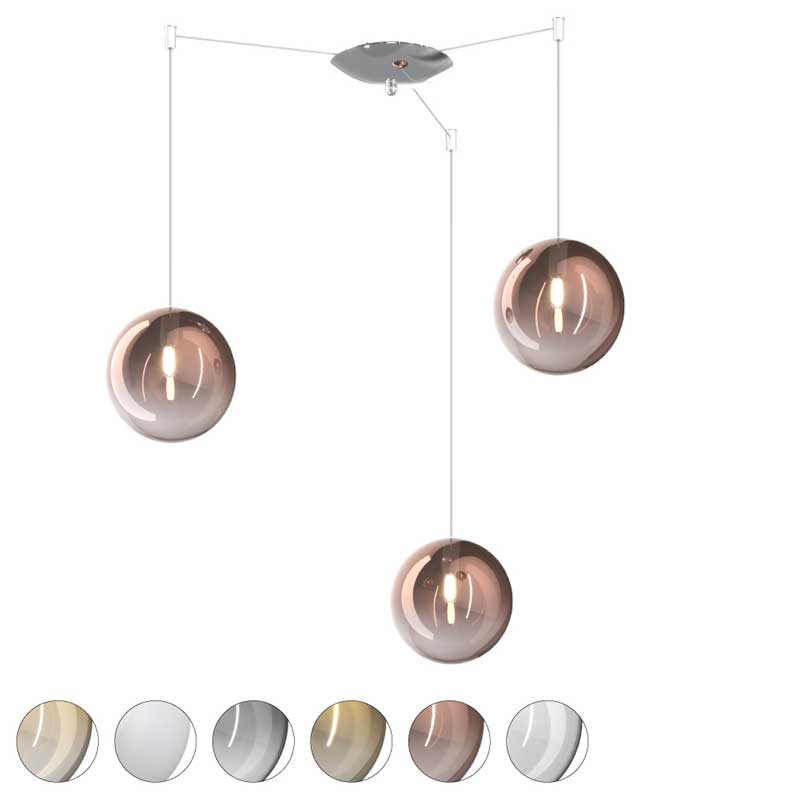 Lampada sospesa tre luci decentrata per soggiorno design sfere vetro