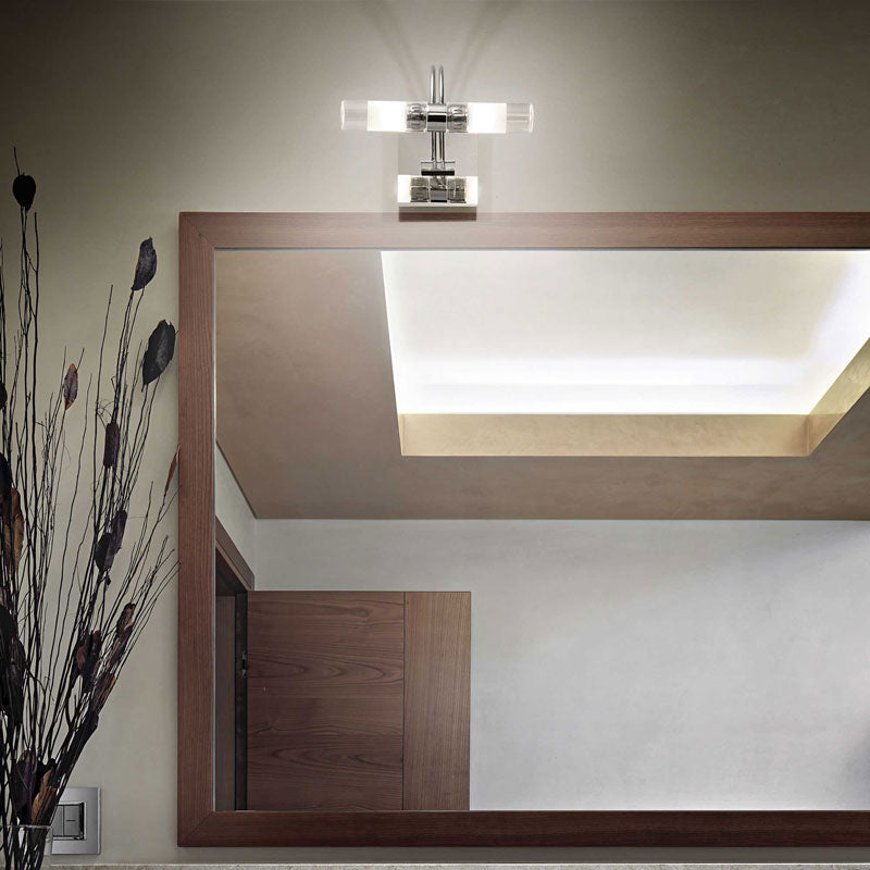 Applique specchio bagno moderno vetro pirex trasparente 23cm 2 luci