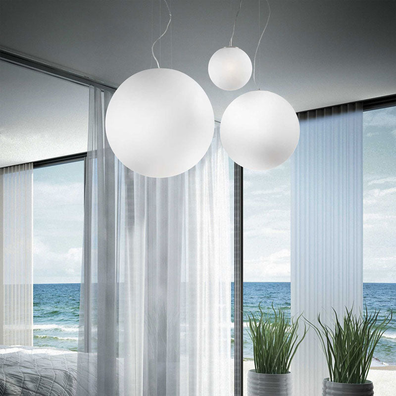 Lampadario moderno sfera vetro bianco E27 soggiorno camera da letto