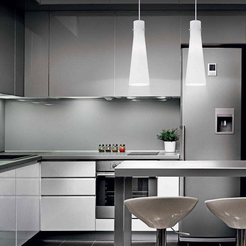 Lampadario moderno cucina multiluce vetro bianco a sospensione