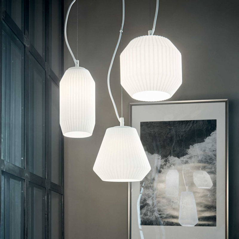 Lampadario vetro bianco soffiato 3 luci cucina soggiorno