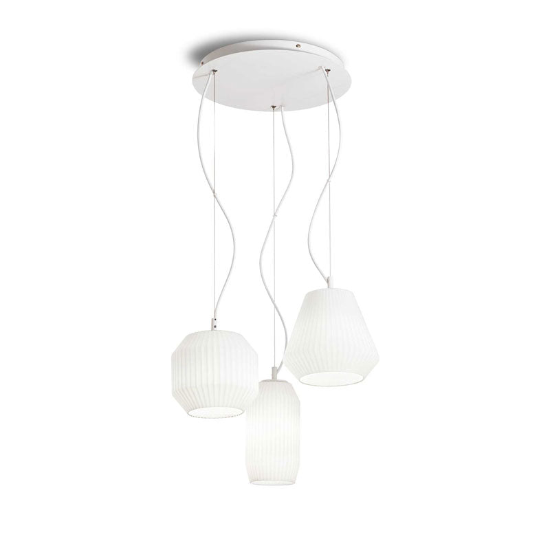 Lampadario vetro bianco soffiato 3 luci cucina soggiorno