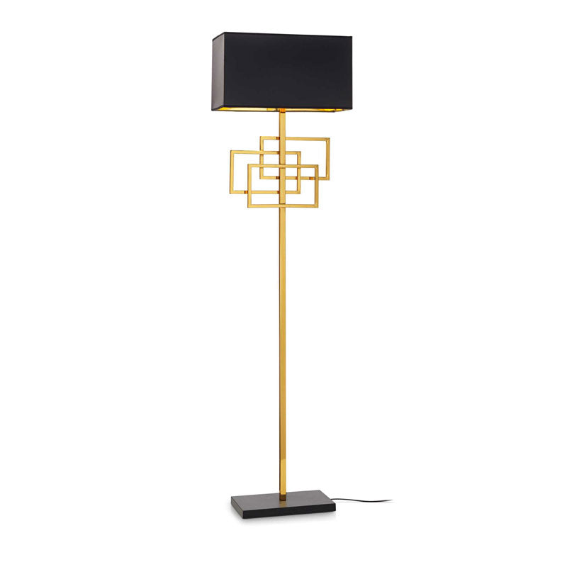 Lampada da terra con paralume nero pvc finitura ottone 1 luce e27