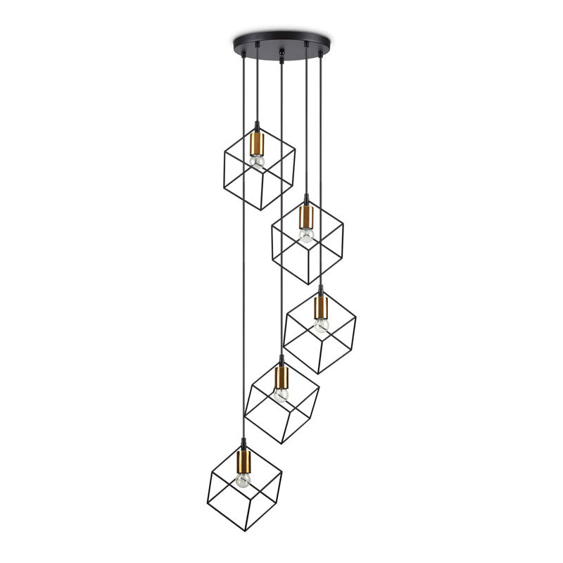 Lampadario moderno E27 LED sospensione multiluce cubo in metallo