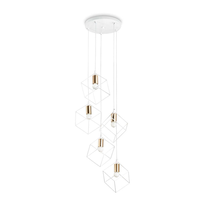 Lampadario moderno E27 LED sospensione multiluce cubo in metallo