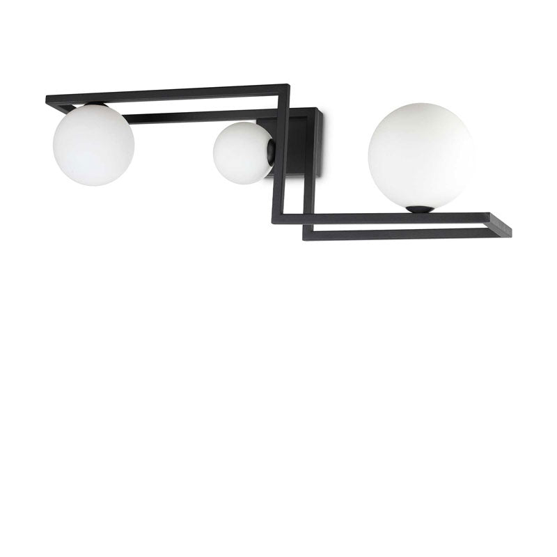 Plafoniera design moderno 3 luci sfera in vetro metallo ottone o nero